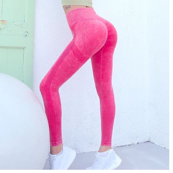 Fasmavie Hot Pink Scrunch Butt Legging HighWaist Seamless Soft Compression Tight - Picture 1 of 5